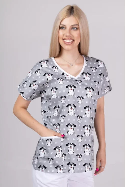 TAG PREMIUM mintás női felső – Grey Puppies