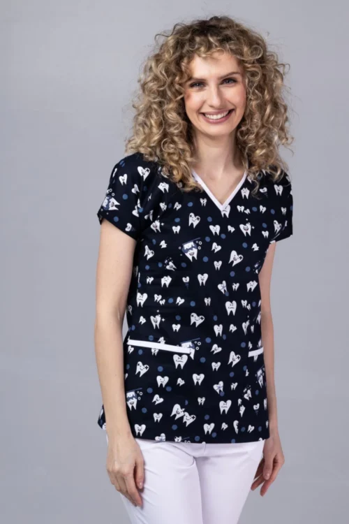 TAG PREMIUM mintás női felső – Navy Blue Teeth Fiesta