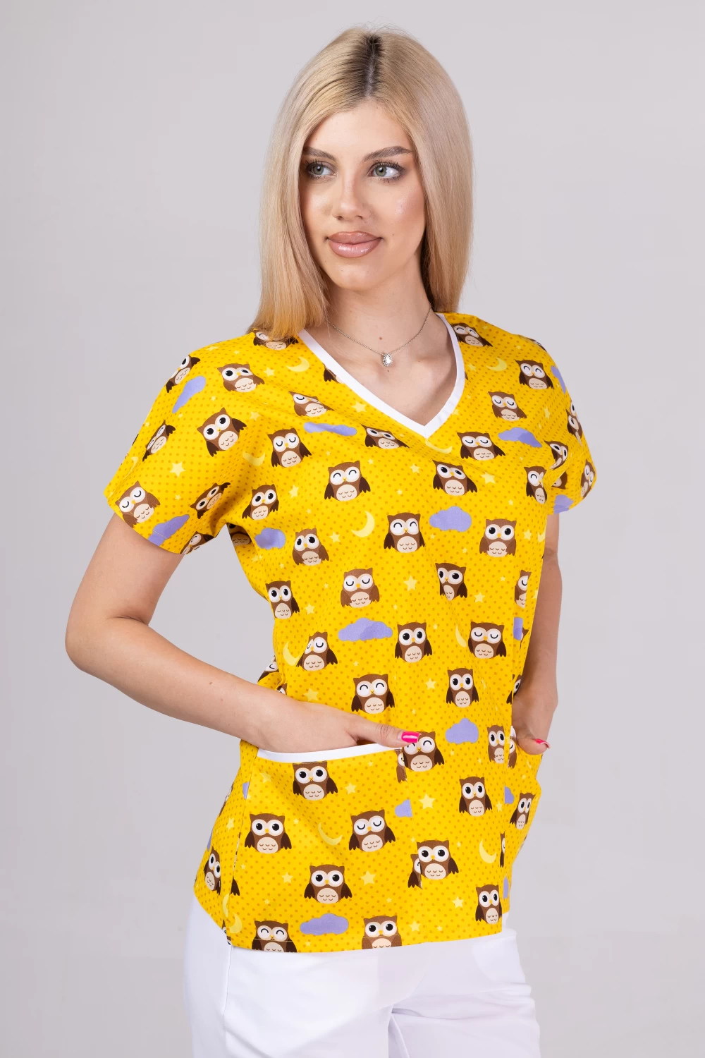 TAG PREMIUM mintás női felső - Yellow Owls