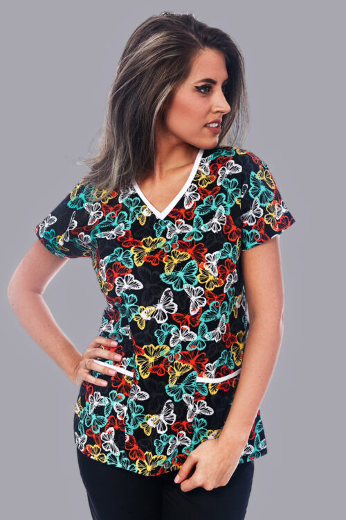 TAG PREMIUM mintás női felső – Black Tropical Butterflies
