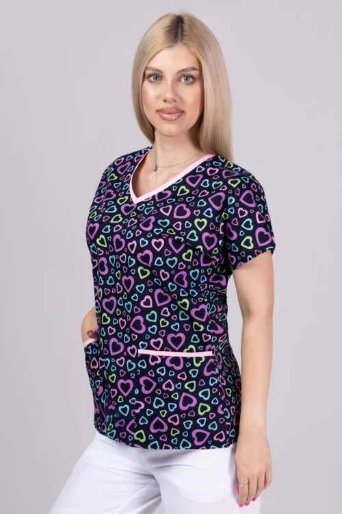 TAG PREMIUM mintás női felső – Navy Blue Heartbeat