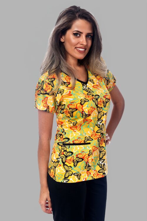 TAG PREMIUM mintás női felső – Yellow Tropical Butterflies