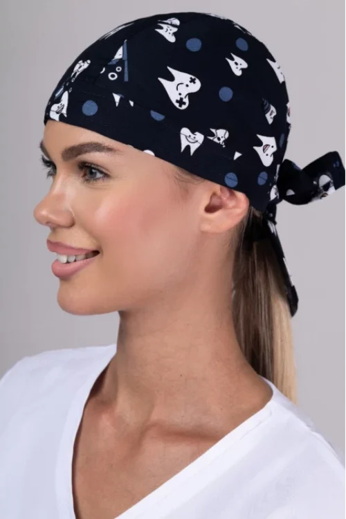 TAG mintás női orvosi sapka – Navy Blue Teeth Fiesta
