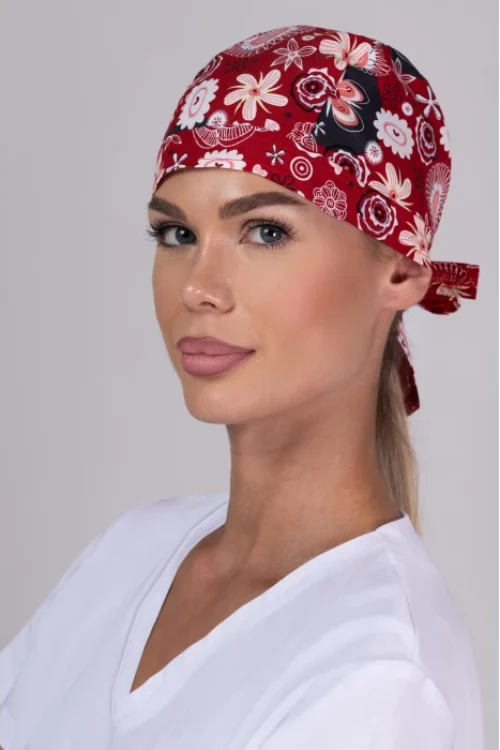 TAG mintás női orvosi sapka – Red Floral Magic