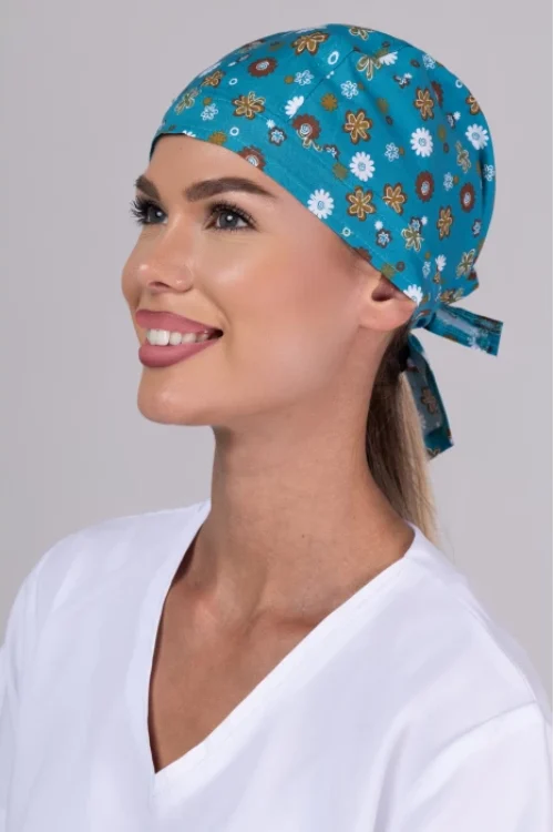 TAG mintás női orvosi sapka – Turquoise Meadow